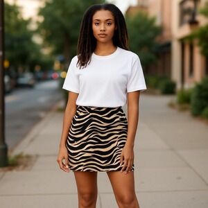 Talbots Petite Mini Skirt Zebra Print Cotton Blend Casual‎ Size 16P